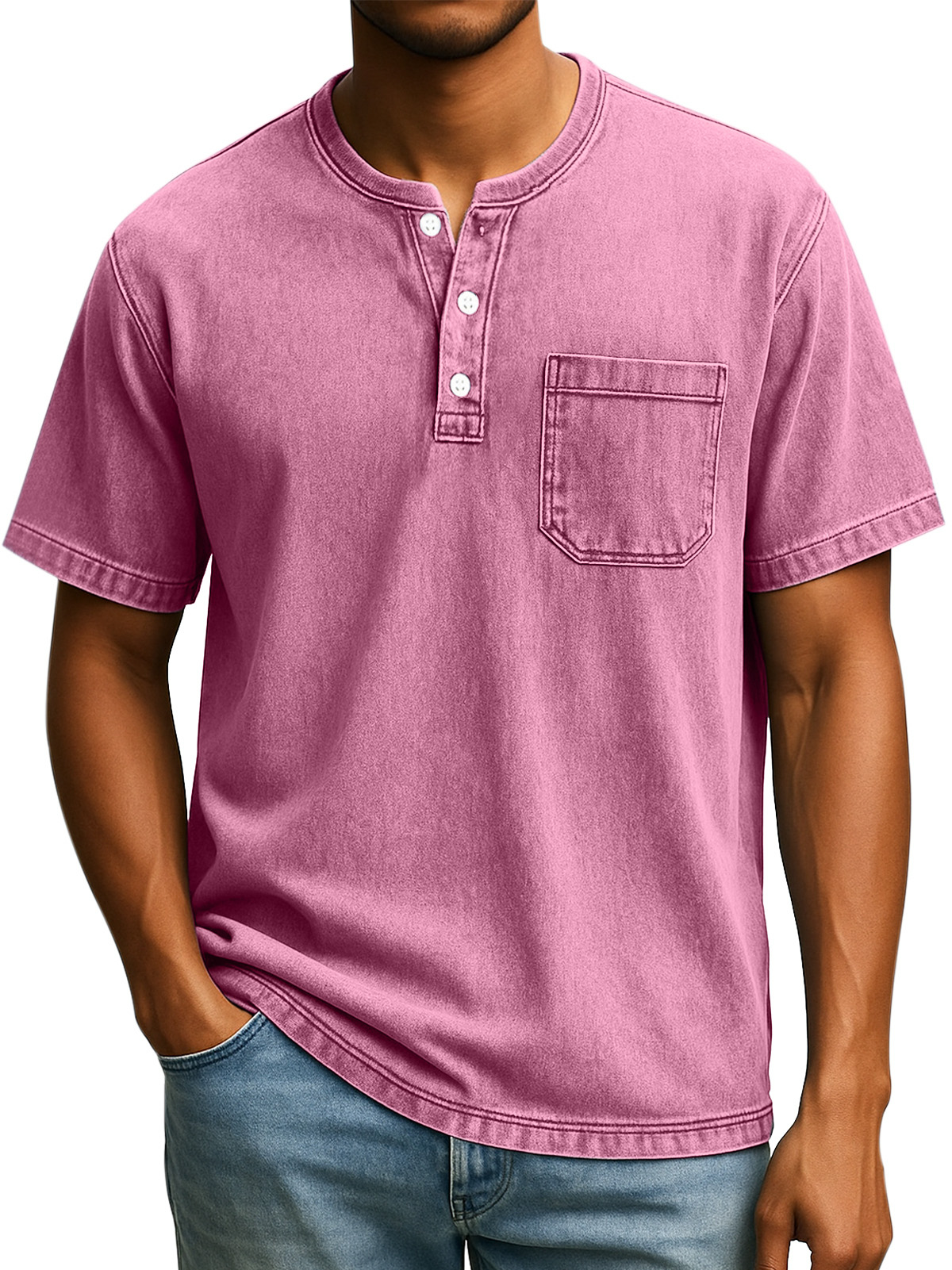 Herren Retro Freizeit Einfach Einfarbig Knopf Kurzarm Henley Shirt-deurabatt