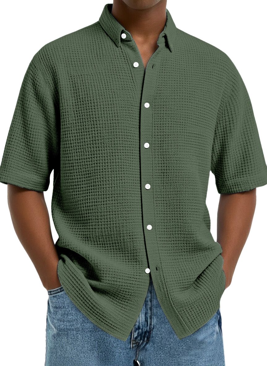 Herren Freizeit Einfach Einfarbig Waffel Kurzarmshirt-deurabatt