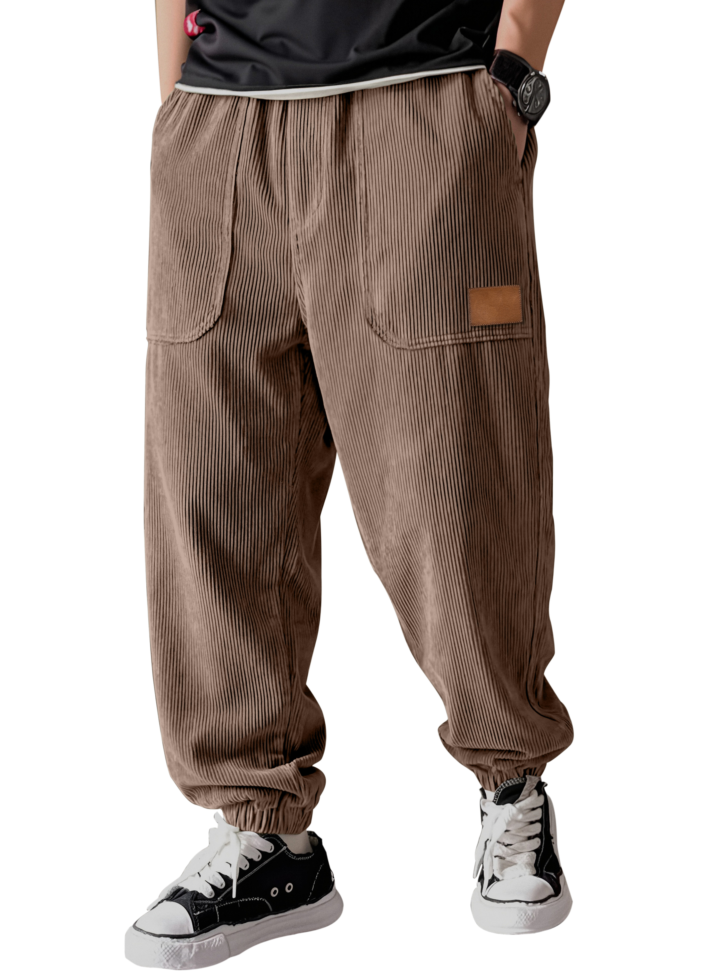 Schlichte, lässige Cordhose mit Patchwork-Details – vielseitig kombinierbar-deurabatt