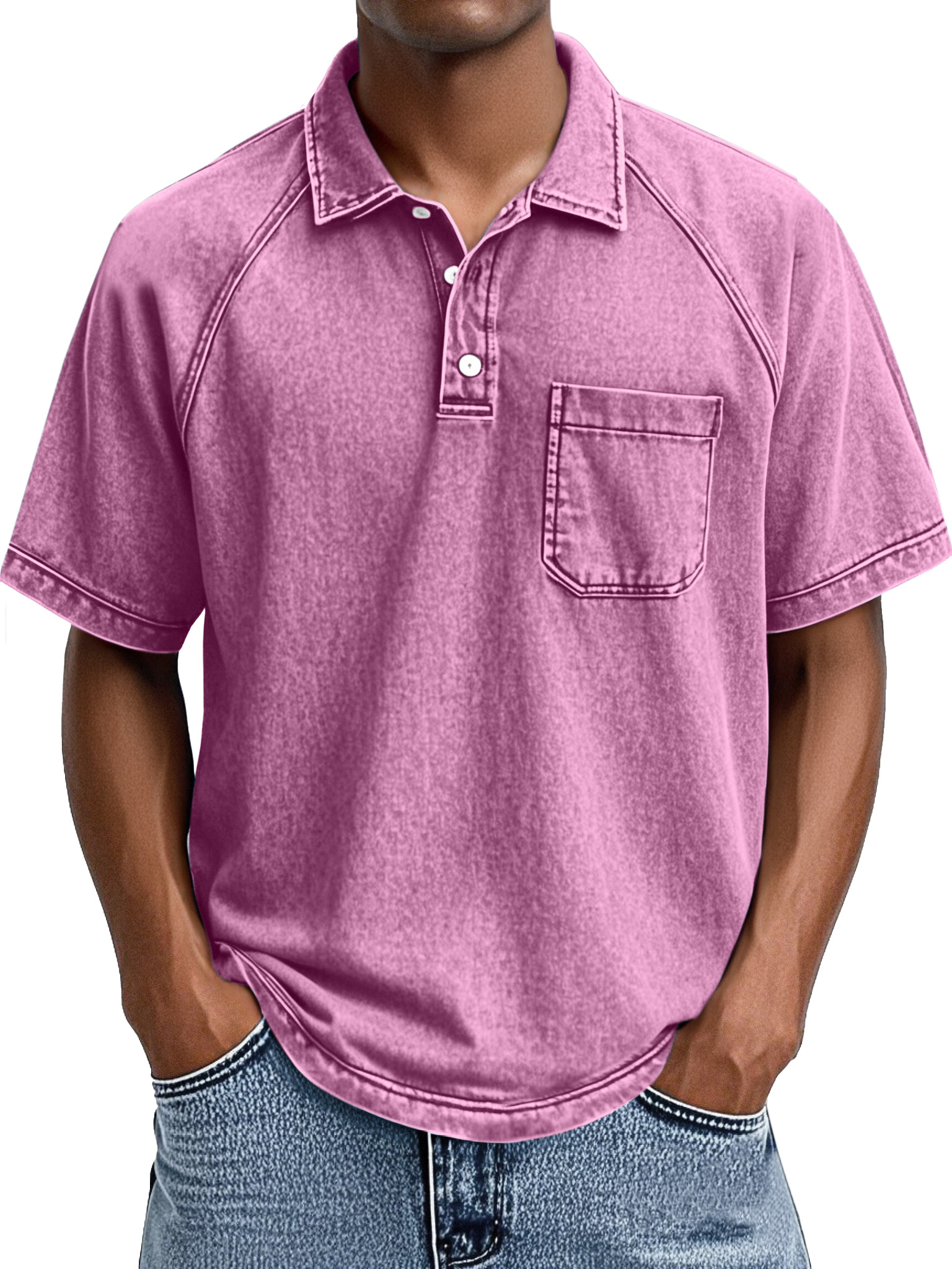 Herren Retro Freizeit Kragen Raglan Kurzarm Polohemd-deurabatt