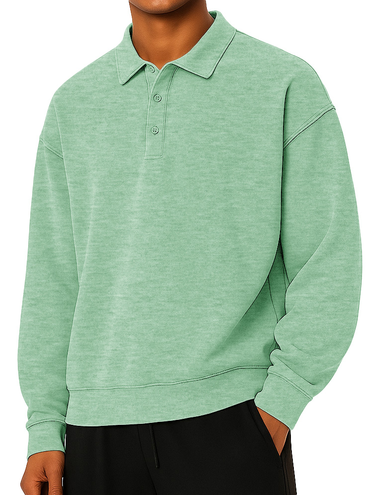 Herren Mode tägliches lässiges Revers Langarm lockeres Hoodie Polohemd-deurabatt