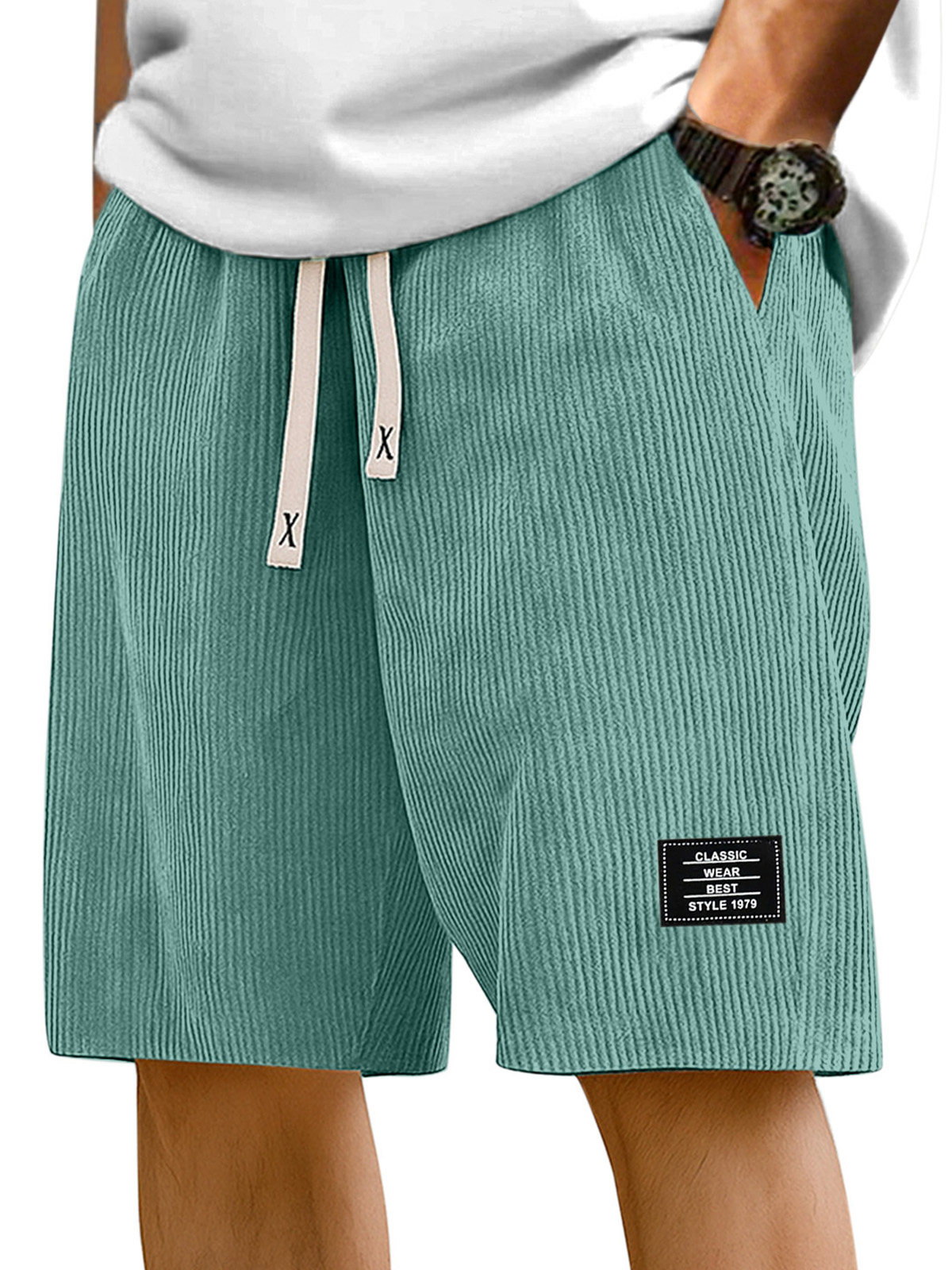 Herren Einfache Einfarbige Pit Stripe Logo Freizeitshorts