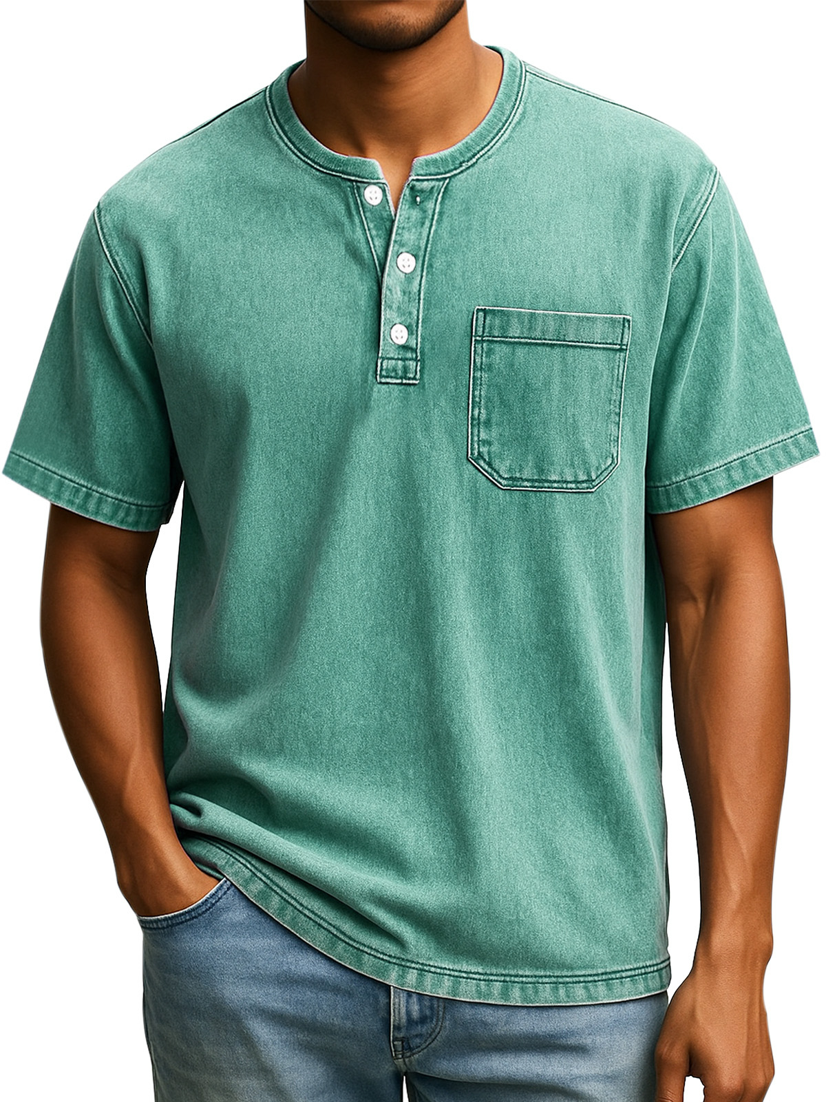 Herren Retro Freizeit Einfach Einfarbig Knopf Kurzarm Henley Shirt-deurabatt