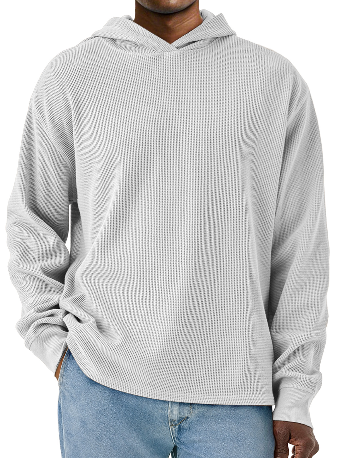 Herren Einfacher Unifarbener Waffel Langarm Kapuzenpullover-deurabatt