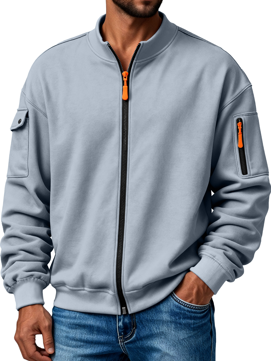 Herren Mehrfachtaschen Stehkragen Reißverschluss Freizeitjacke-deurabatt