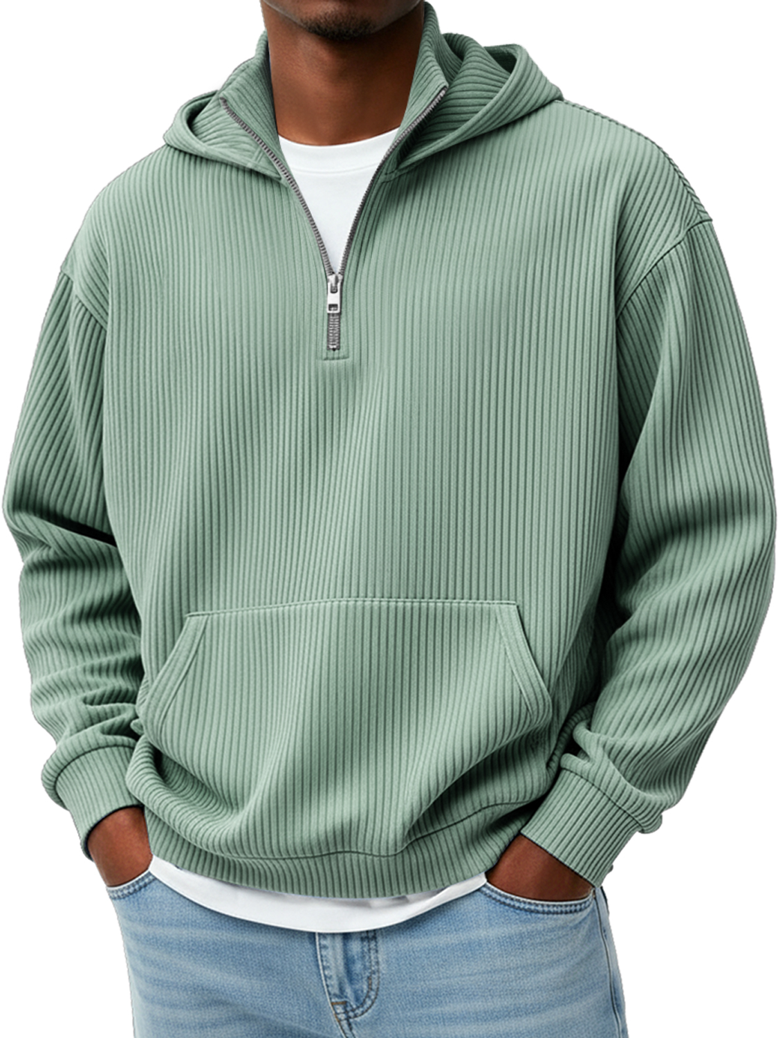 Herren Pit Stripe Stehkragen Reißverschluss Lässiger Lockere Kapuzenpullover-deurabatt