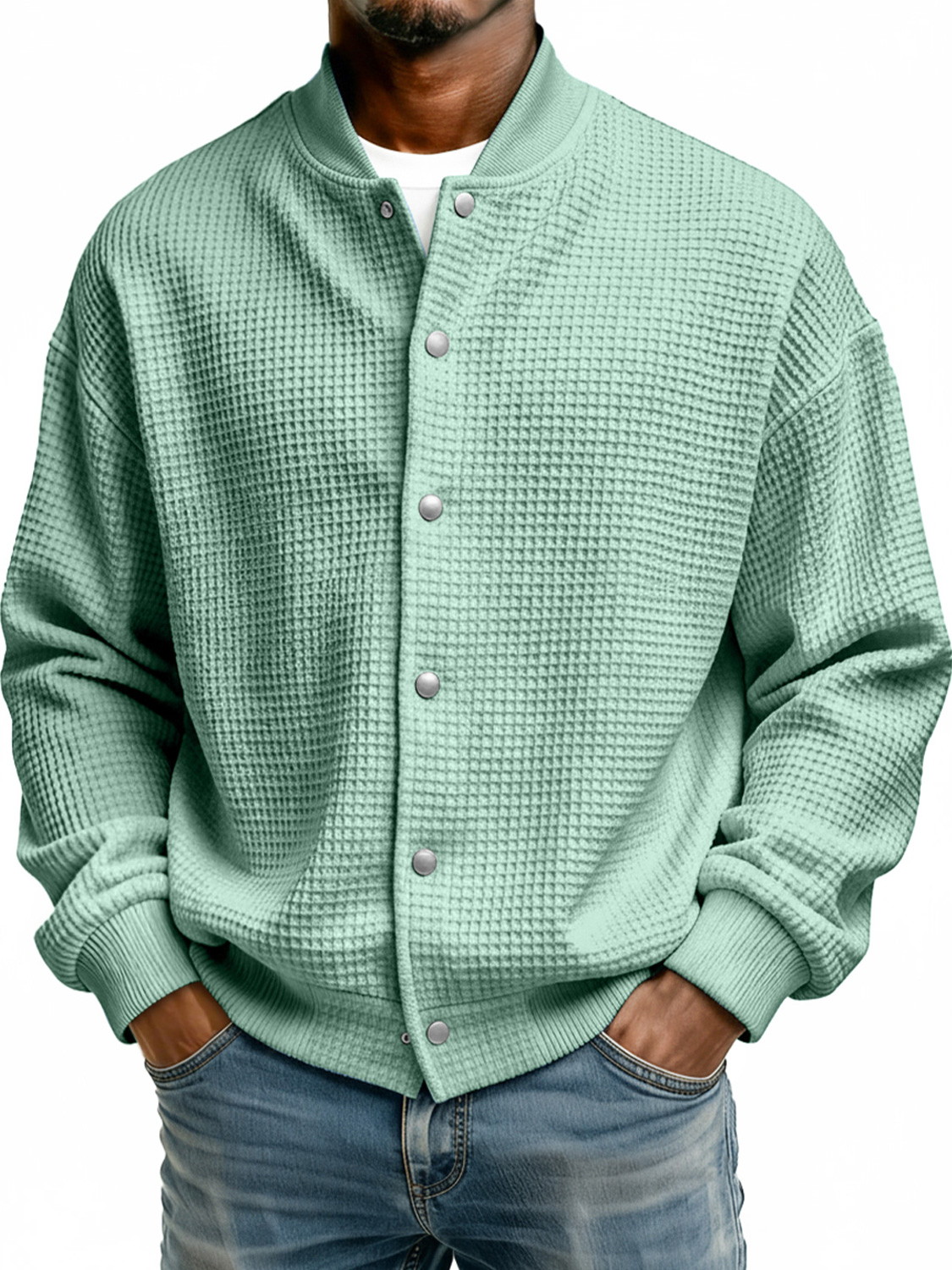 Schlichte Herren-Freizeitjacke mit Stehkragen und Waffelmuster-deurabatt