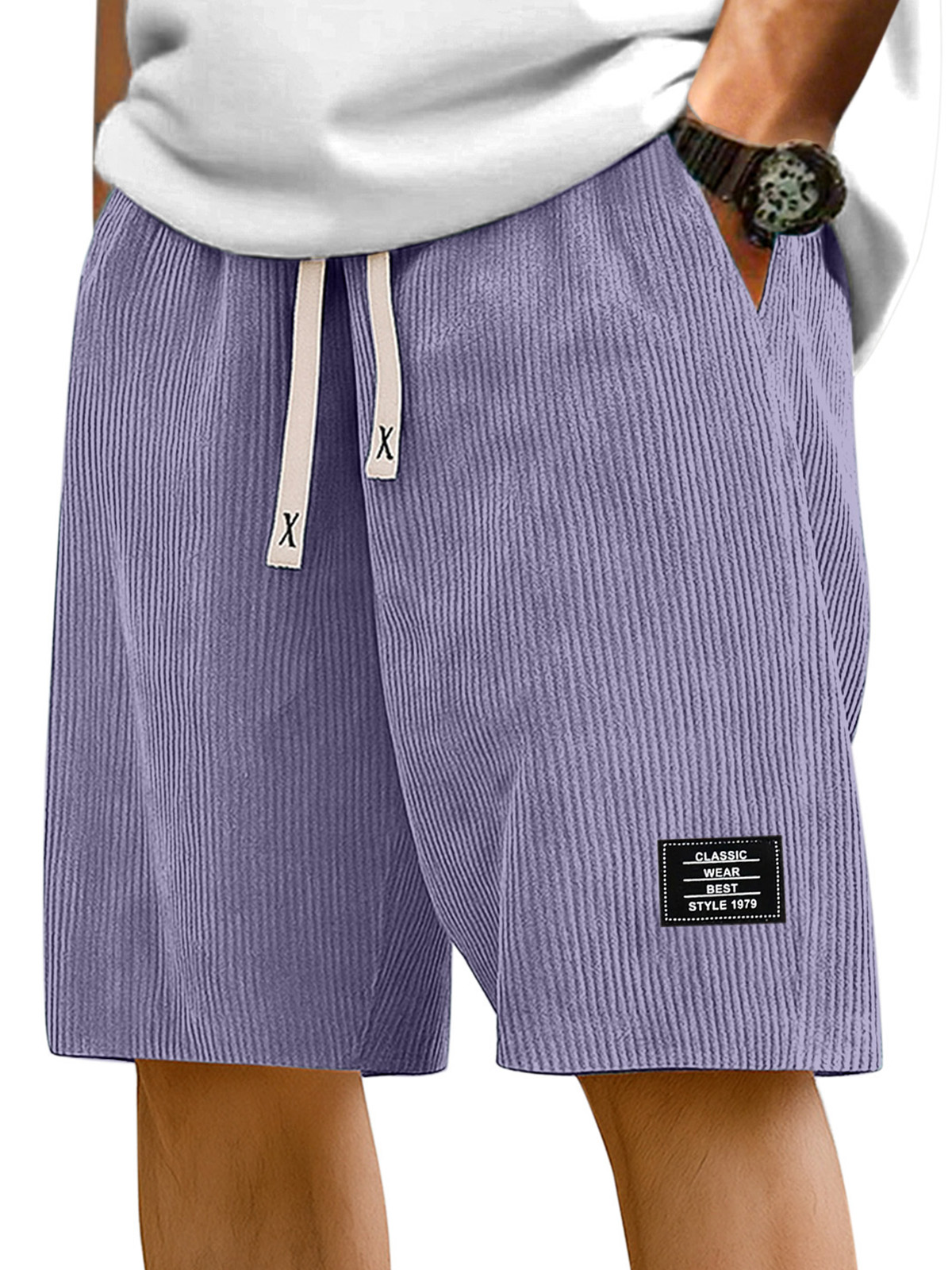 Herren Einfache Einfarbige Pit Stripe Logo Freizeitshorts