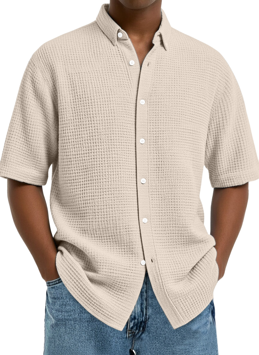 Herren Freizeit Einfach Einfarbig Waffel Kurzarmshirt-deurabatt