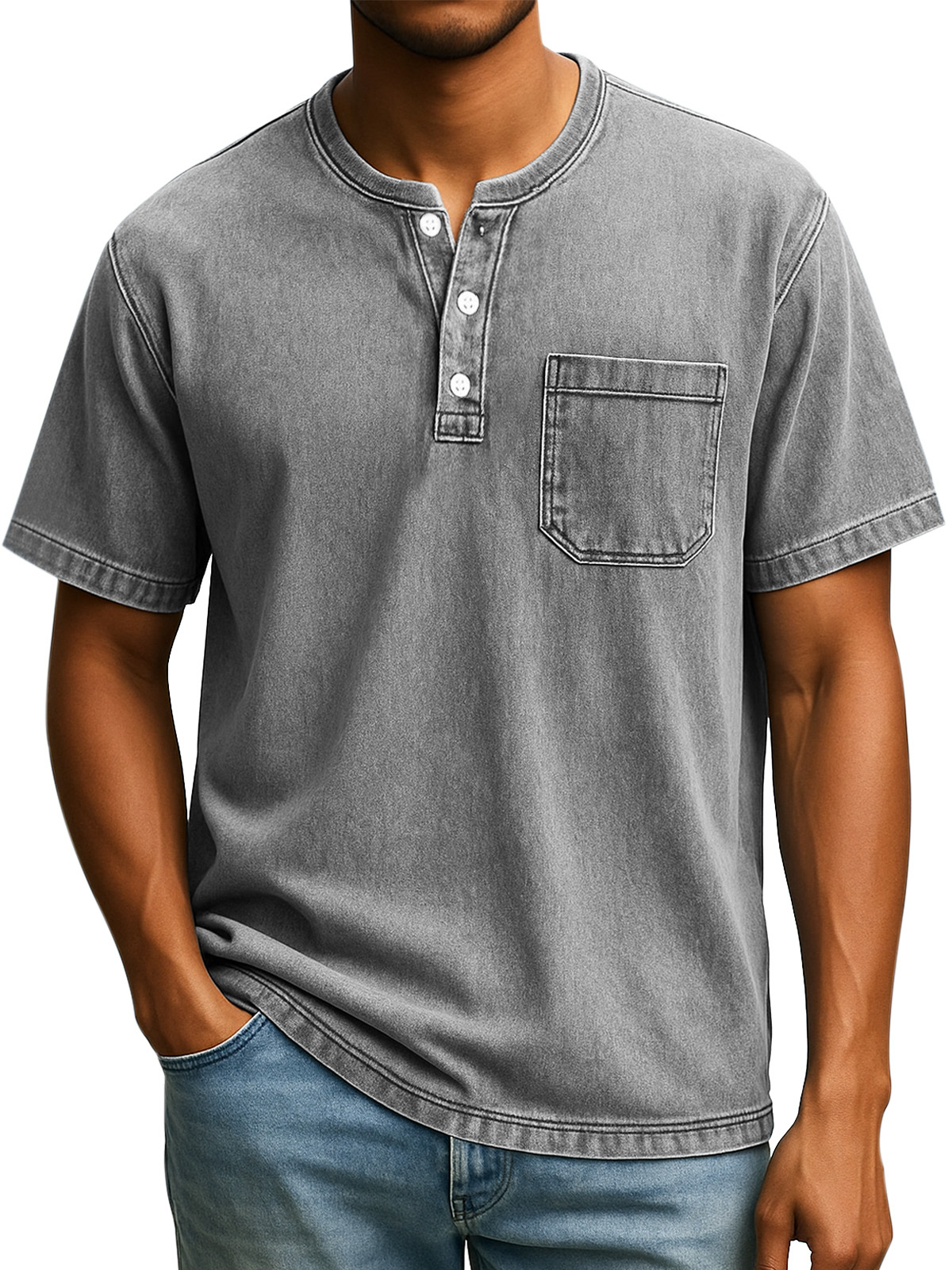 Herren Retro Freizeit Einfach Einfarbig Knopf Kurzarm Henley Shirt-deurabatt