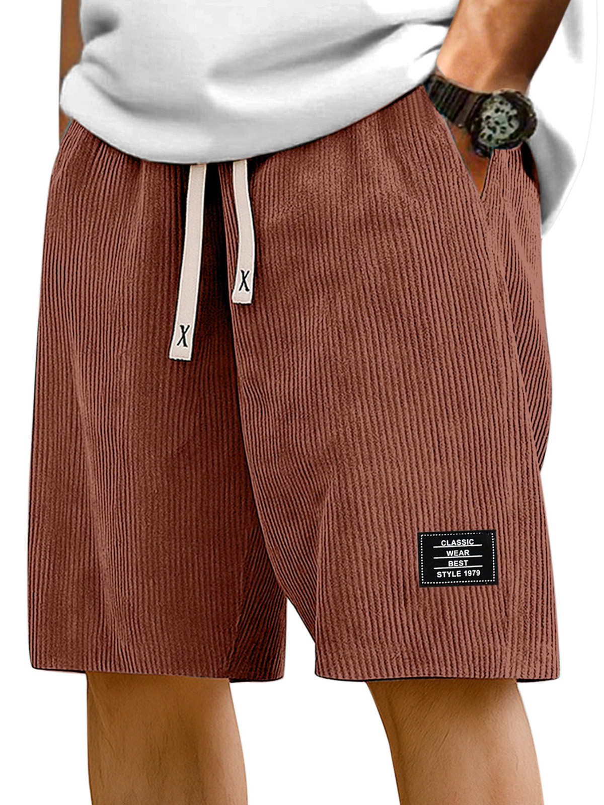 Herren Einfache Einfarbige Pit Stripe Logo Freizeitshorts