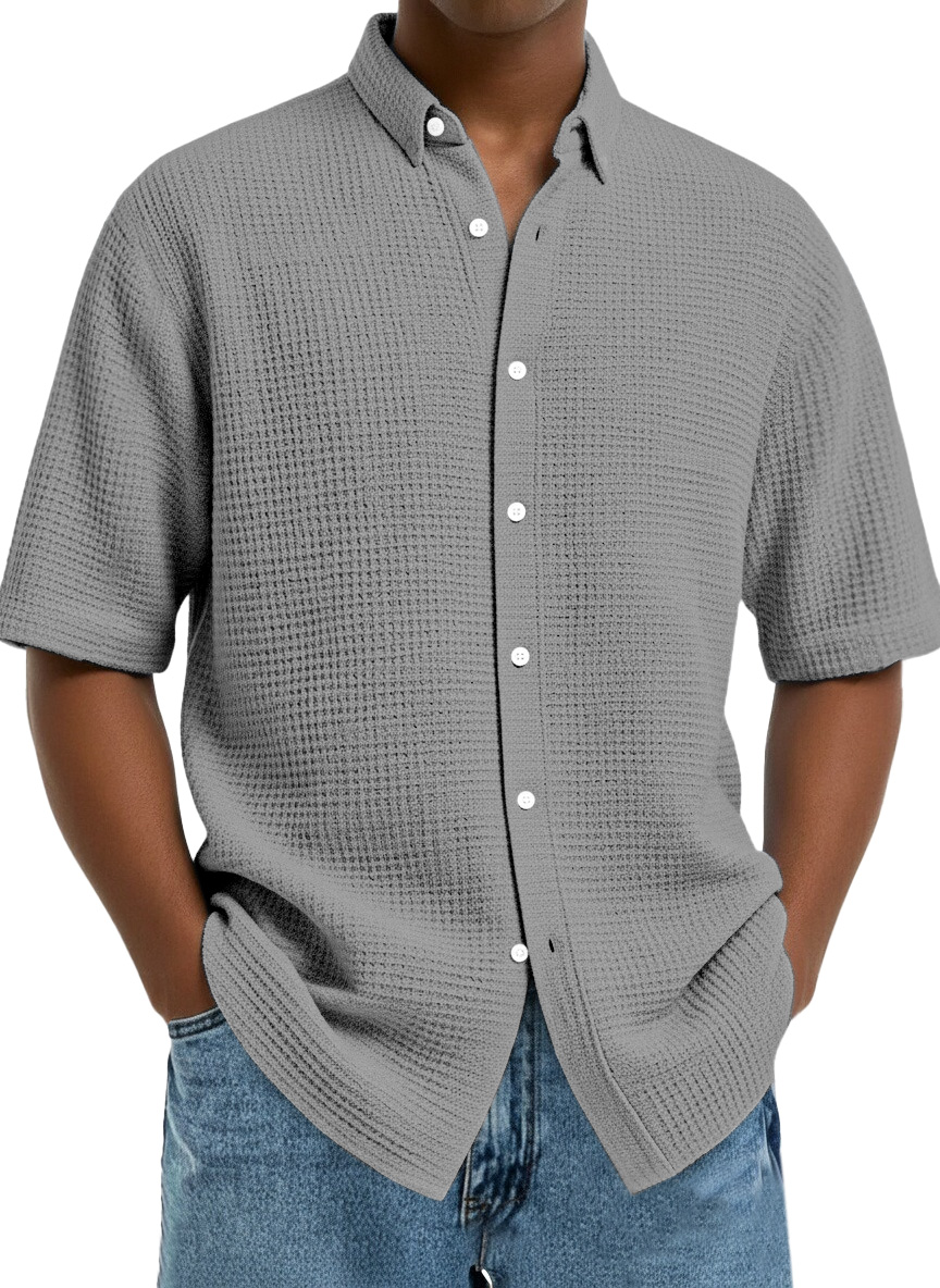 Herren Freizeit Einfach Einfarbig Waffel Kurzarmshirt-deurabatt
