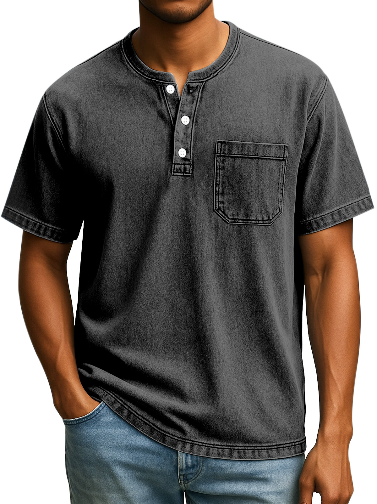 Herren Retro Freizeit Einfach Einfarbig Knopf Kurzarm Henley Shirt-deurabatt