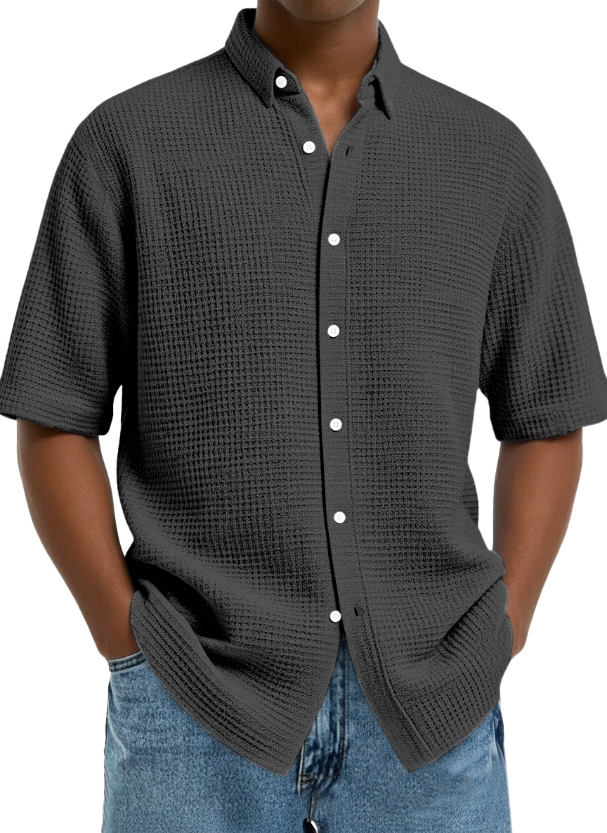 Herren Freizeit Einfach Einfarbig Waffel Kurzarmshirt-deurabatt
