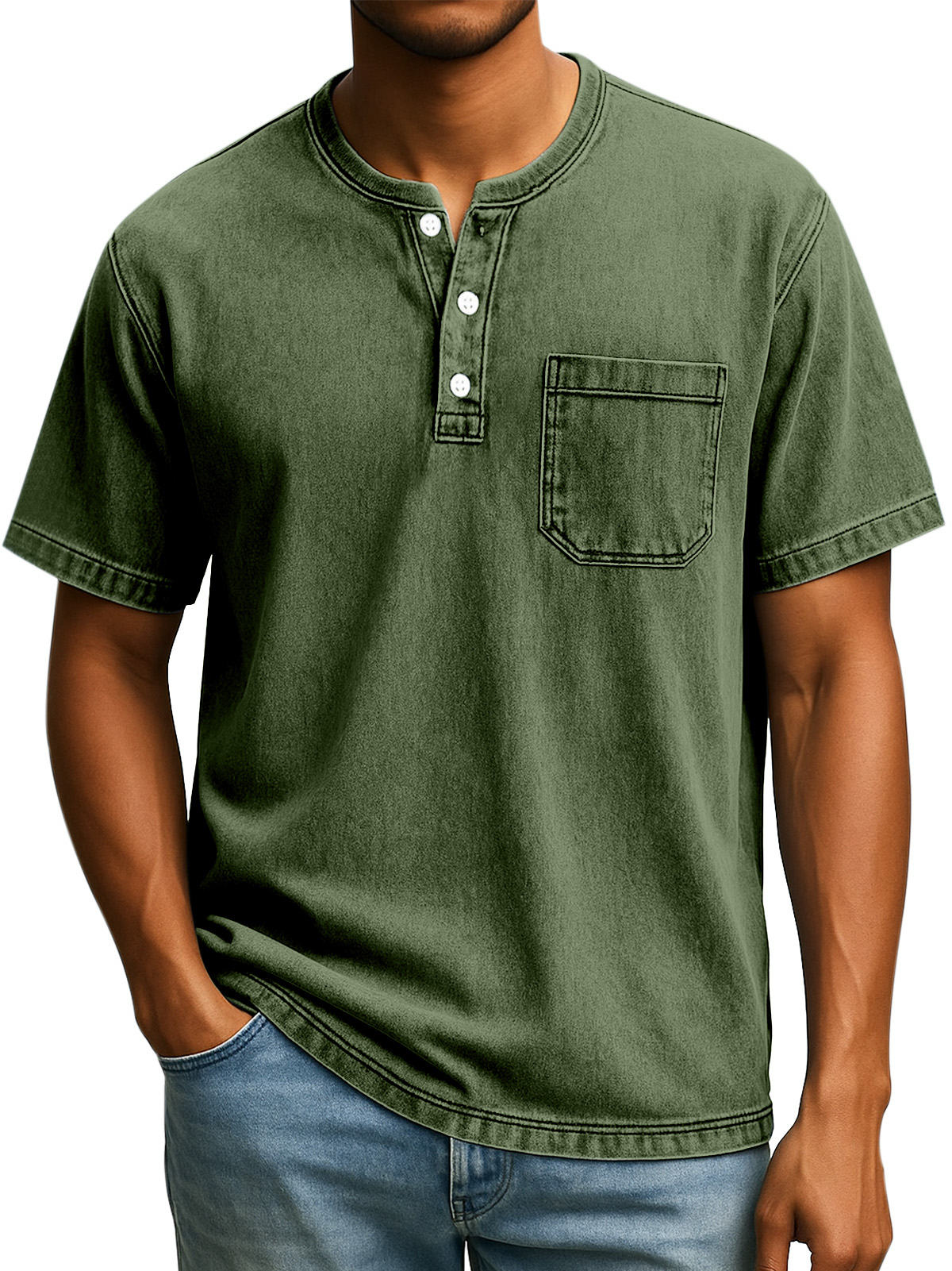Herren Retro Freizeit Einfach Einfarbig Knopf Kurzarm Henley Shirt-deurabatt