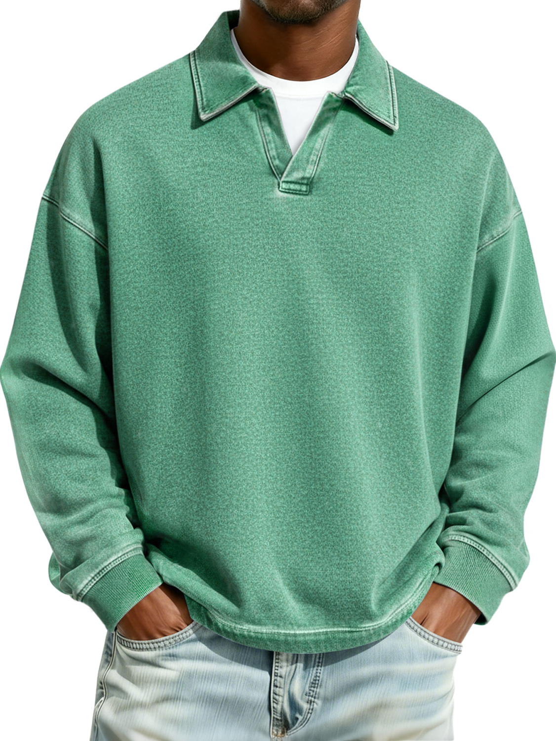 Herren Retro Kragen Freizeit Komfort Langarm Polohemd-deurabatt