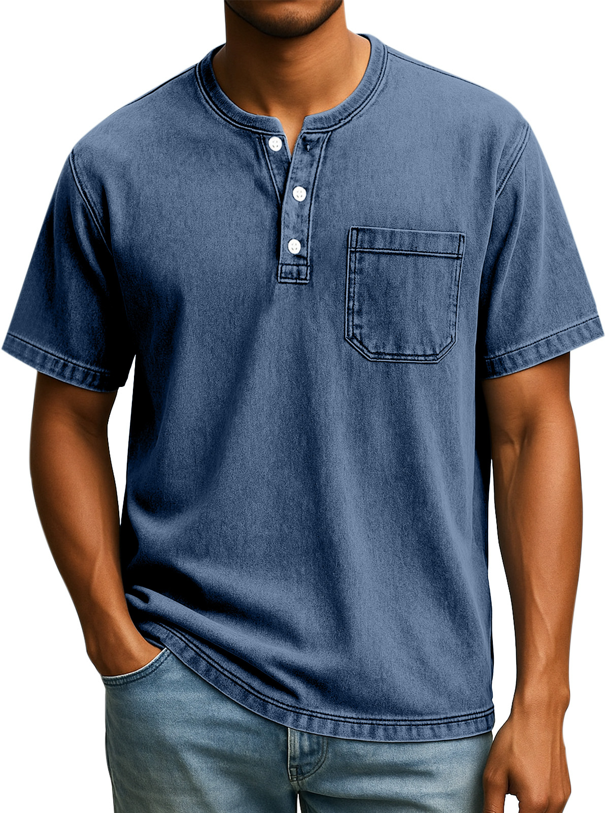 Herren Retro Freizeit Einfach Einfarbig Knopf Kurzarm Henley Shirt-deurabatt