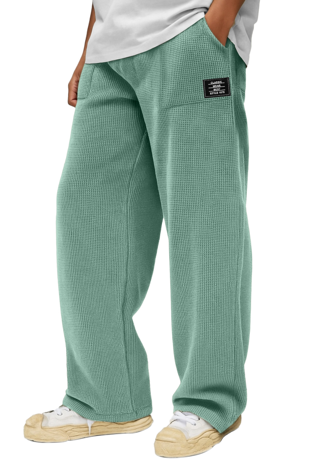 Herren Freizeit Einfarbige Waffel Taschen Lockere Hose-deurabatt