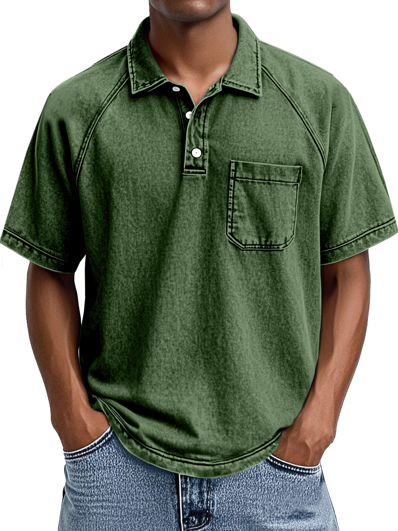 Herren Retro Freizeit Kragen Raglan Kurzarm Polohemd-deurabatt