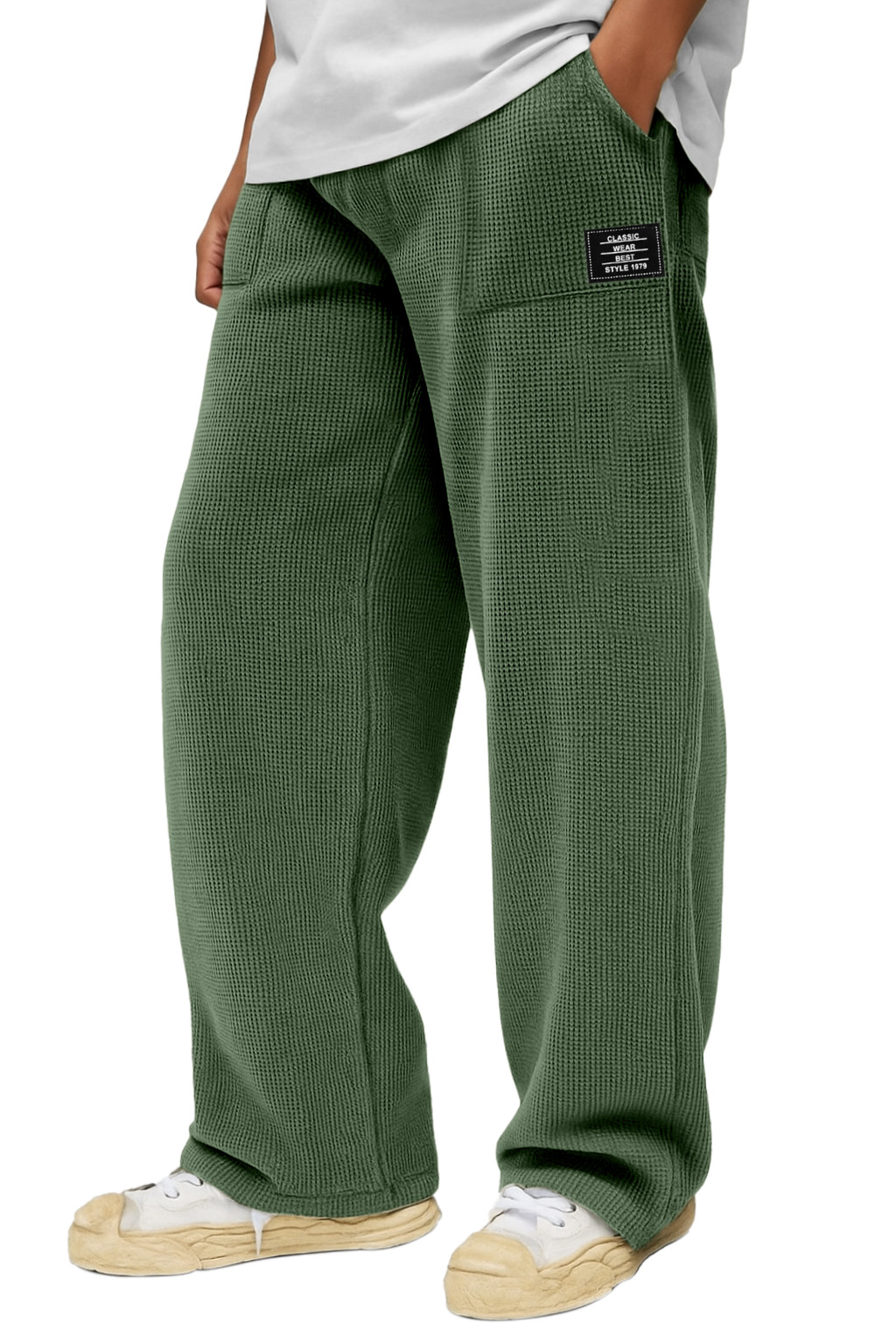 Herren Freizeit Einfarbige Waffel Taschen Lockere Hose-deurabatt