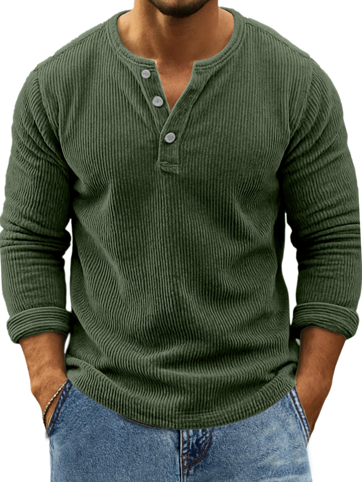 Herren Retro Alltag Einfarbig Vertikale Pit Streifen Langarm Henley Shirt-deurabatt