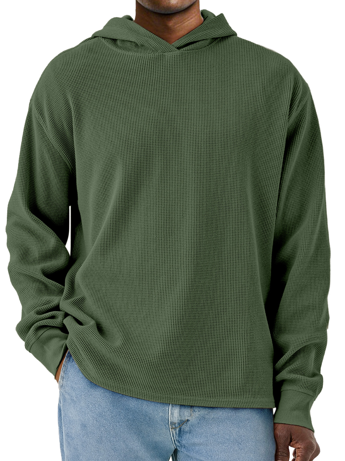 Herren Einfacher Unifarbener Waffel Langarm Kapuzenpullover-deurabatt
