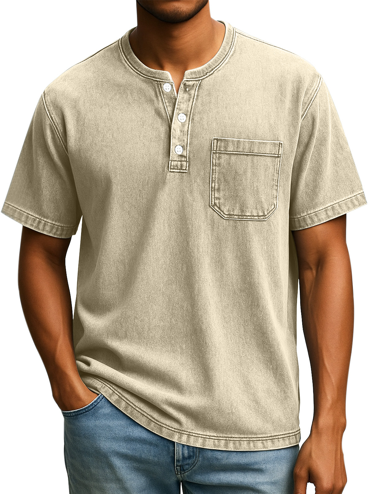 Herren Retro Freizeit Einfach Einfarbig Knopf Kurzarm Henley Shirt-deurabatt