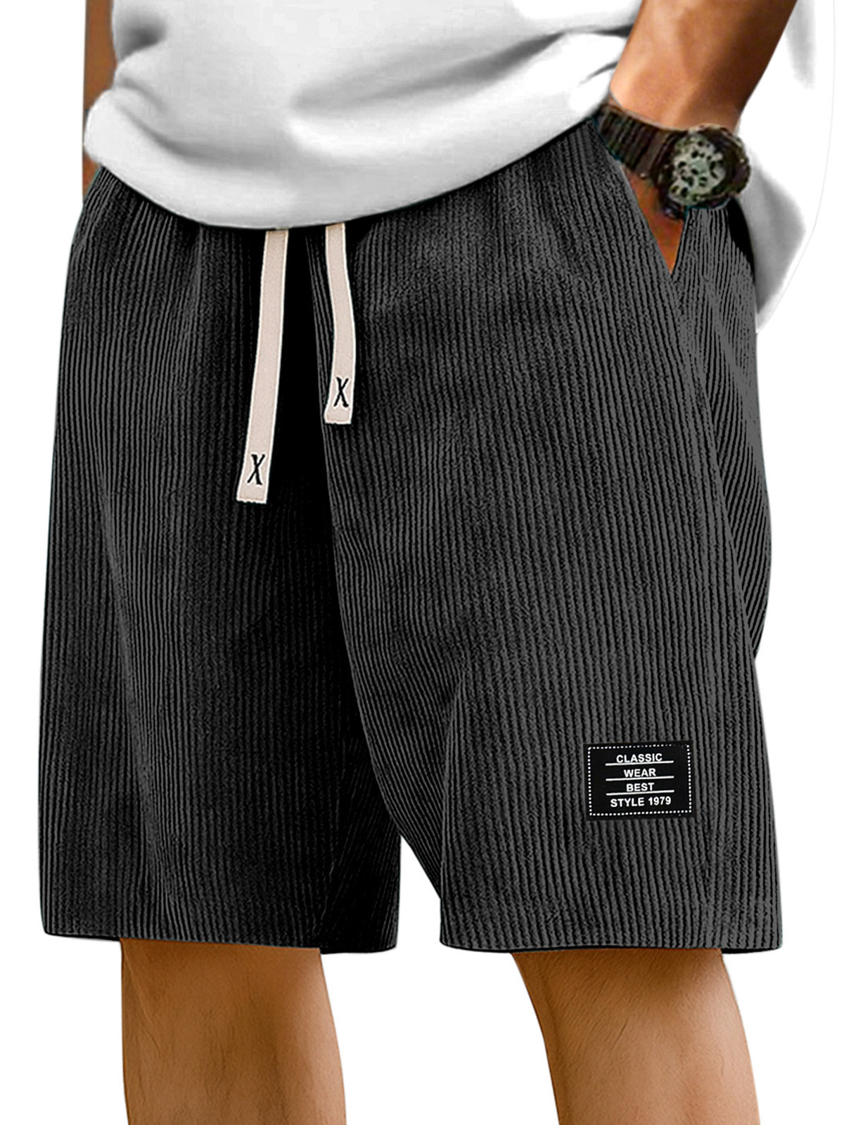 Herren Einfache Einfarbige Pit Stripe Logo Freizeitshorts