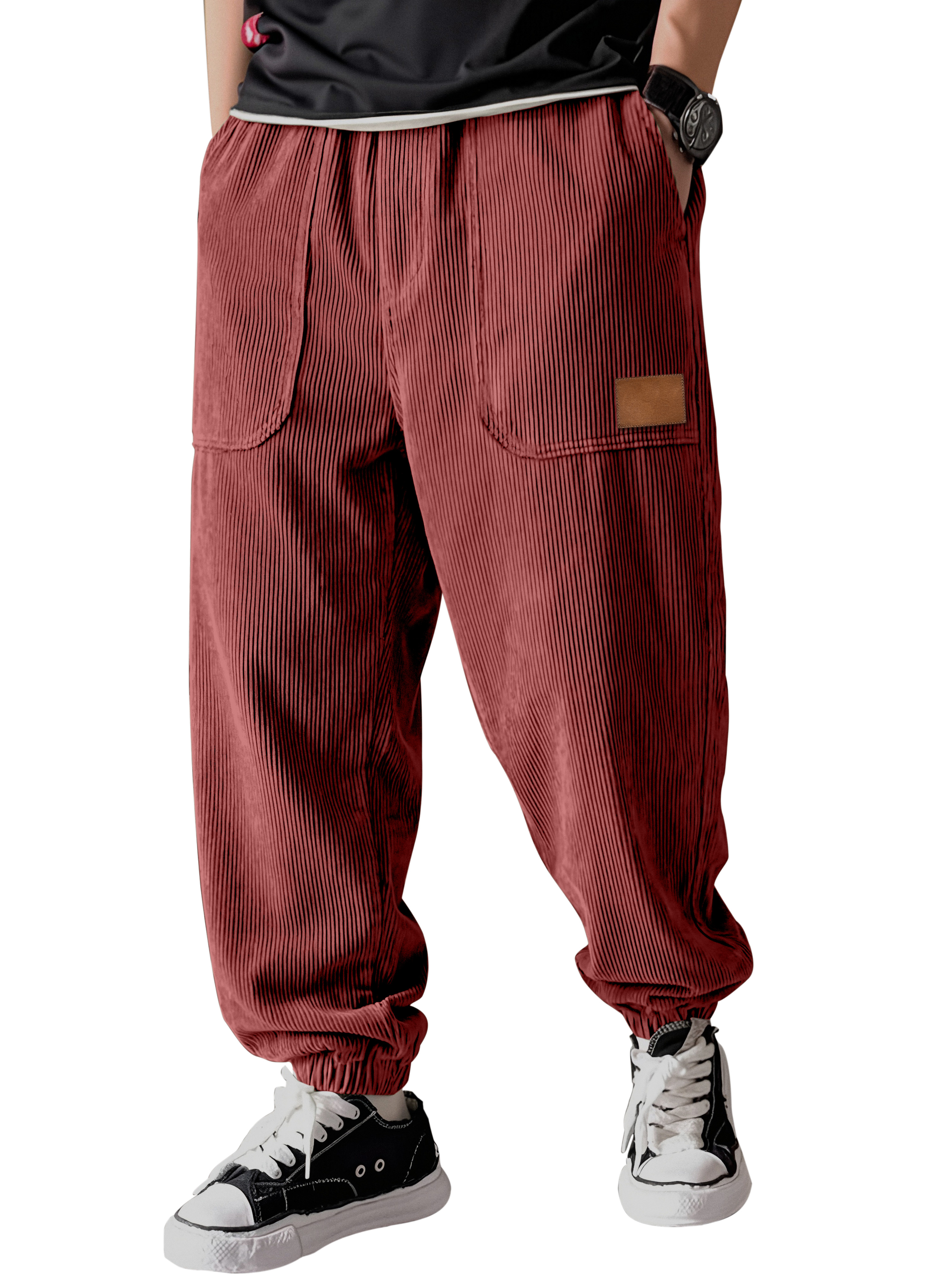 Schlichte, lässige Cordhose mit Patchwork-Details – vielseitig kombinierbar-deurabatt