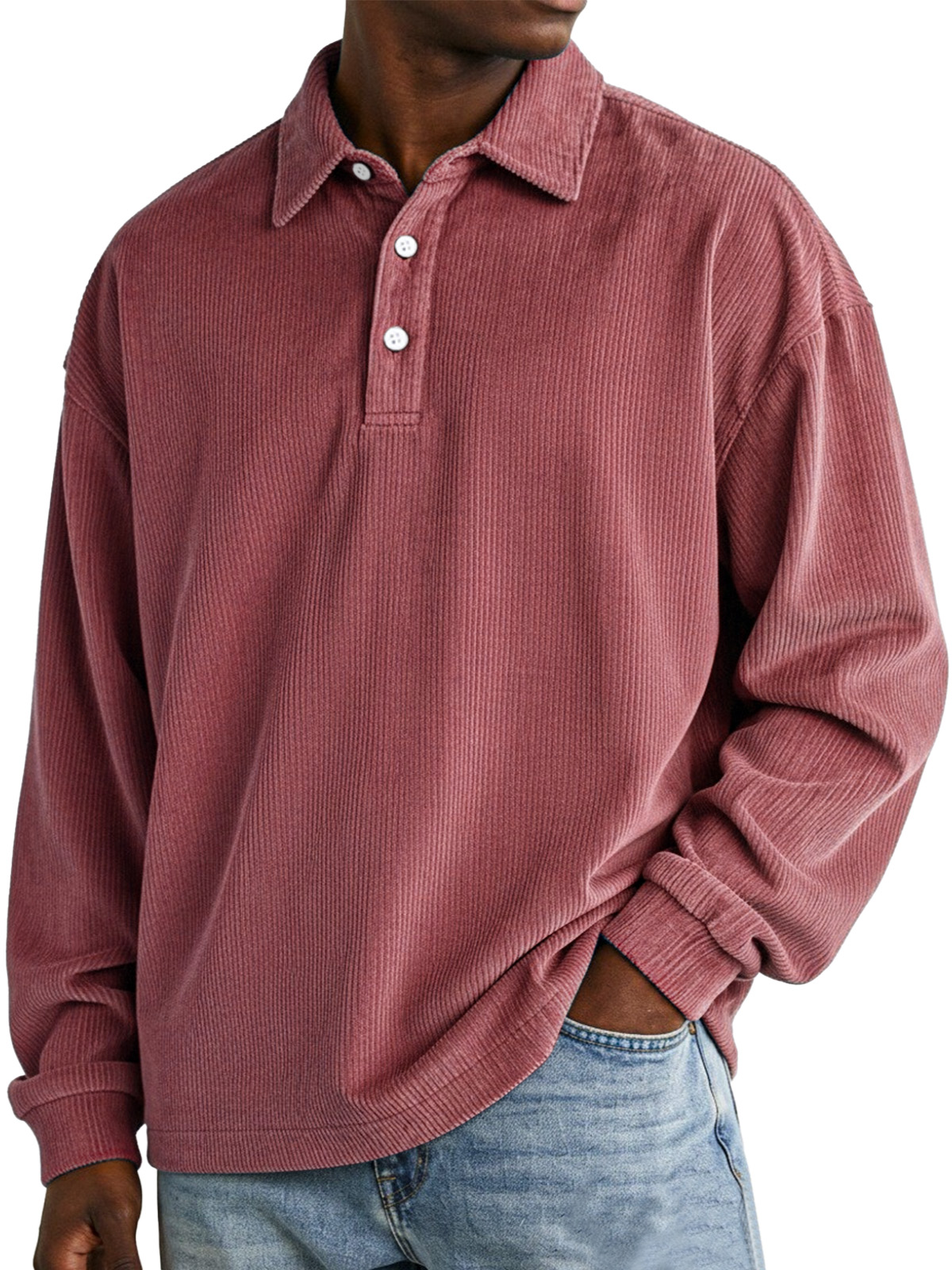 Herren Vintage Corduroy Revers Langarm POLO Hemd-deurabatt