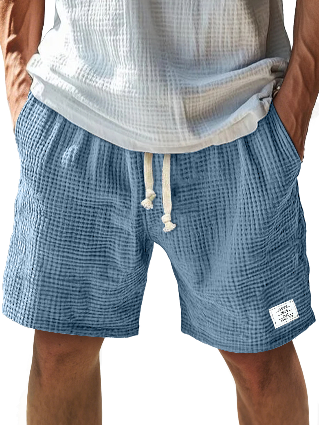 Herren Alltags-Textur Besticktes Logo Elastischer Bund Mit Kordelzug Komfort Shorts-ZierMode
