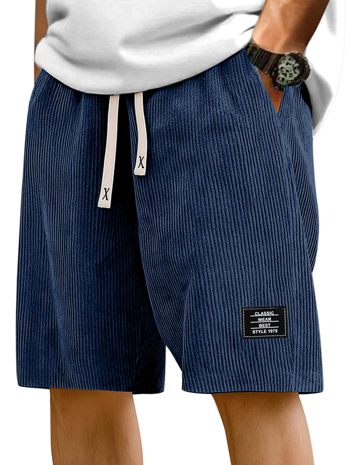 Herren Einfache Einfarbige Pit Stripe Logo Freizeitshorts