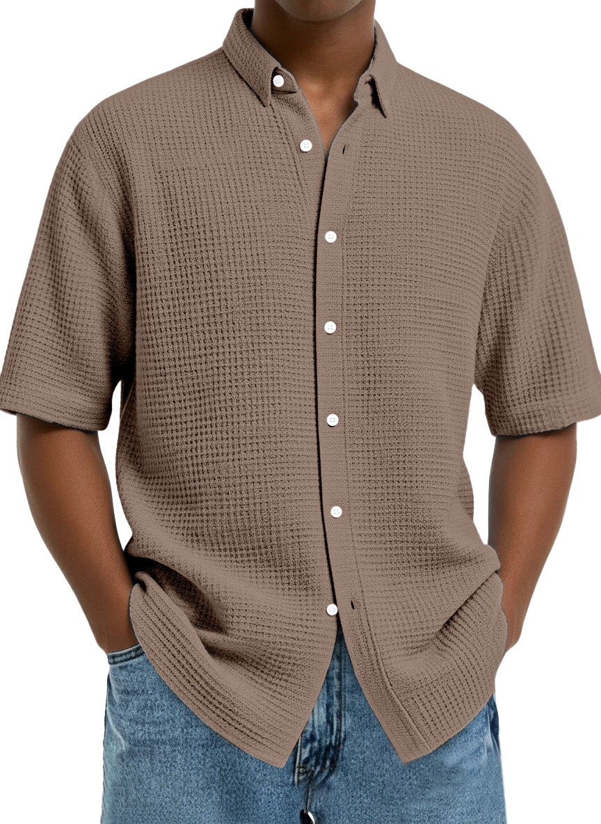 Herren Freizeit Einfach Einfarbig Waffel Kurzarmshirt-deurabatt