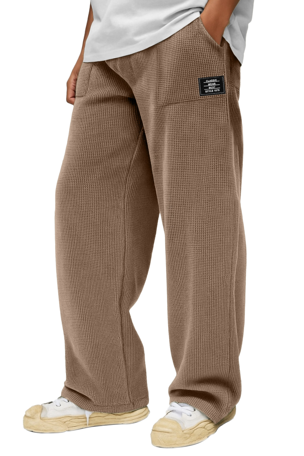 Herren Freizeit Einfarbige Waffel Taschen Lockere Hose-deurabatt