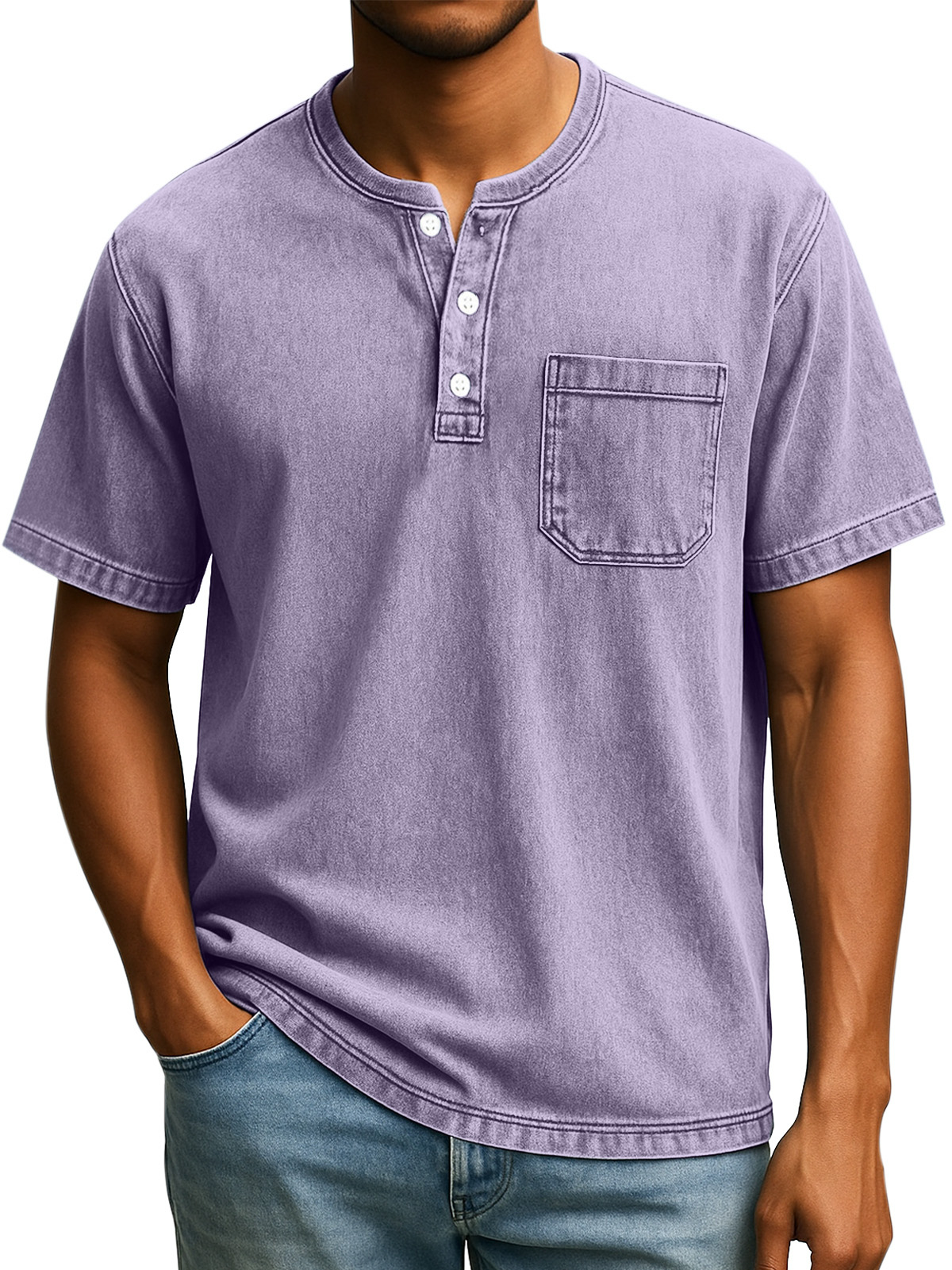 Herren Retro Freizeit Einfach Einfarbig Knopf Kurzarm Henley Shirt-deurabatt