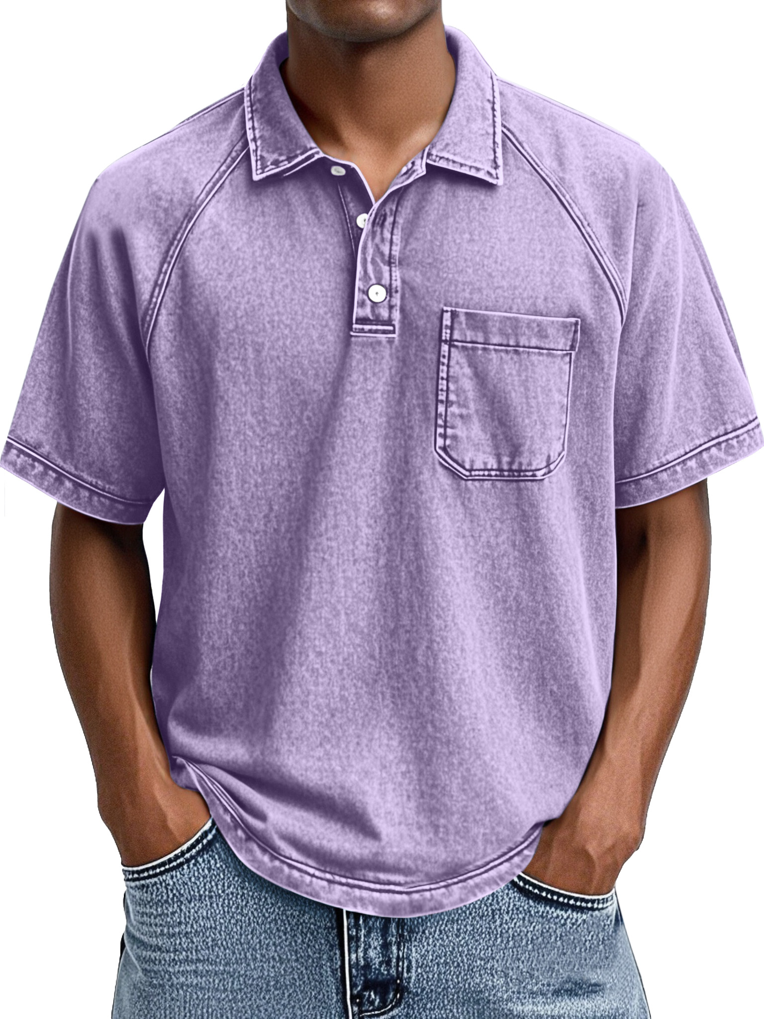 Herren Retro Freizeit Kragen Raglan Kurzarm Polohemd-deurabatt