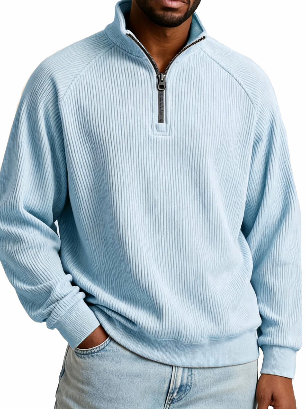 Herrenmode Freizeit Raglanärmel Stehkragen Langarm Sweatshirt-deurabatt