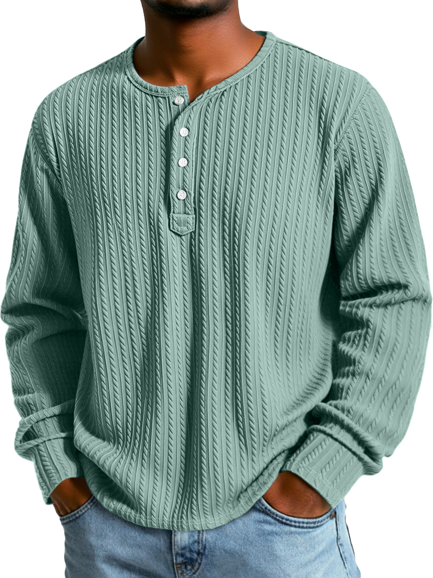 Herren Einfacher Textur Lässiges Button-Down Langarm Loose Henley Hemd-deurabatt