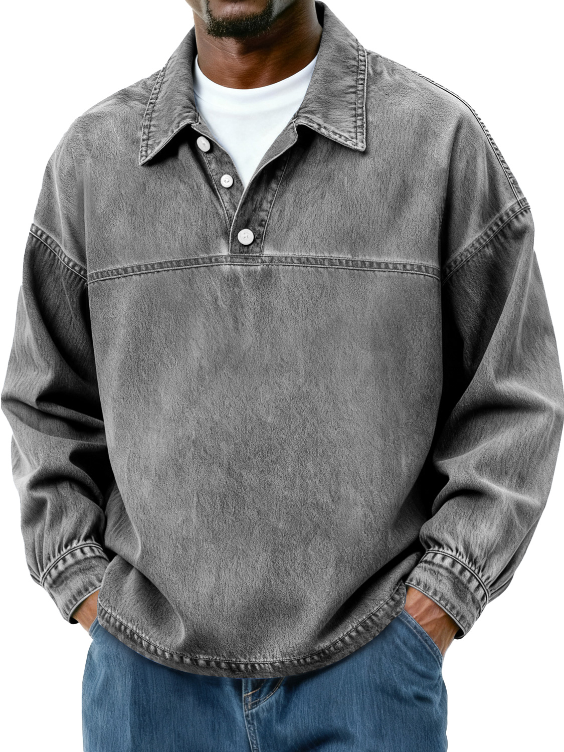 Herren Retro-Style Polohemd mit Knopfkragen-Design-deurabatt