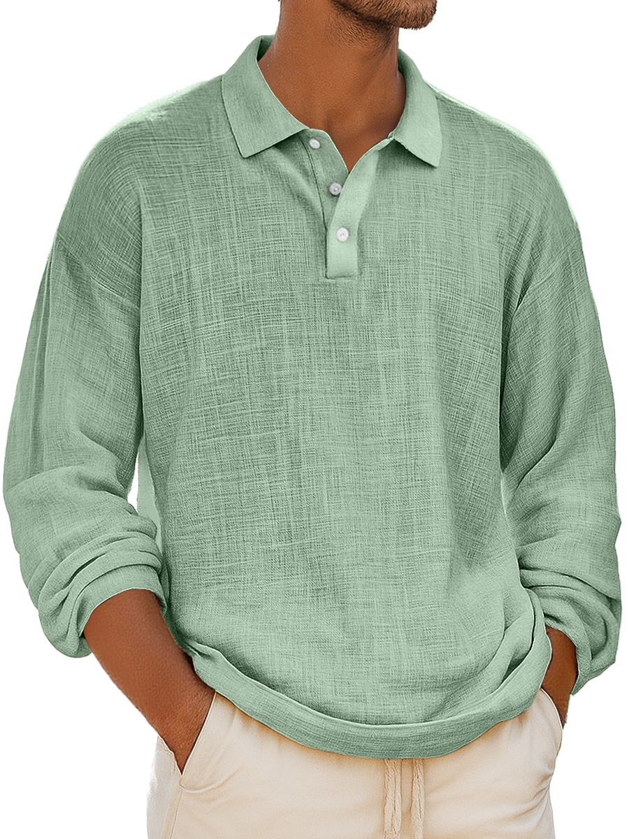 Herren Retro Alltag Kragen Knopf-Down Freizeit Bequem Langarm Polo-Shirt-deurabatt