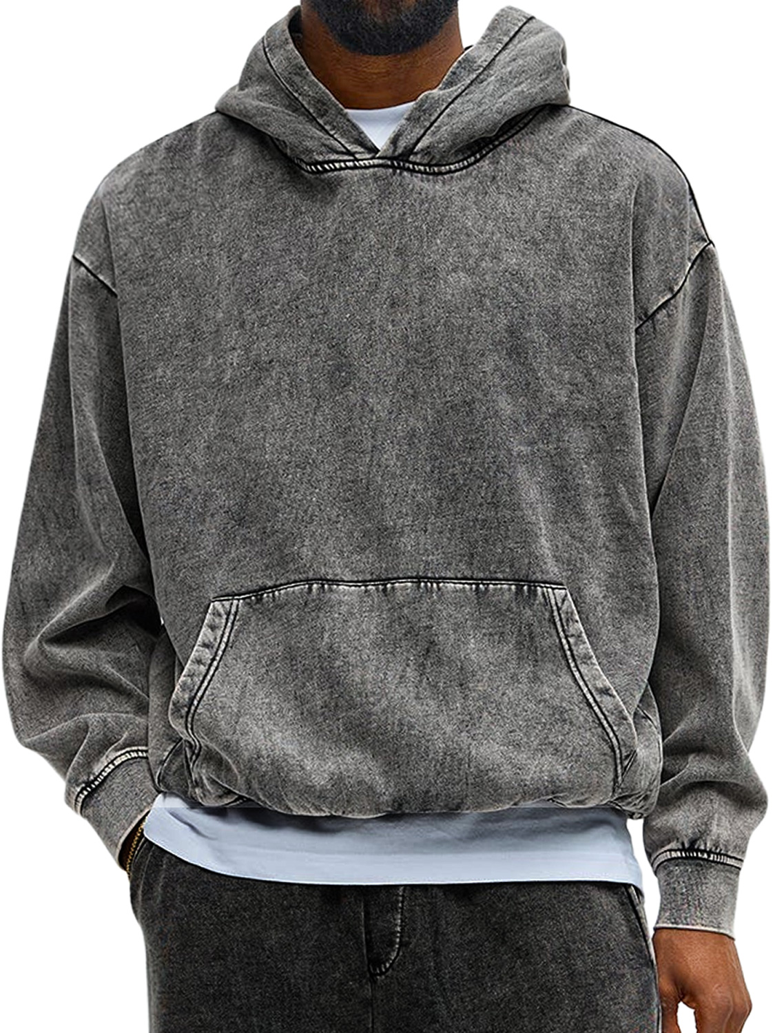 Herren Vintage gewaschenes Baumwoll-Hoodie mit langen Ärmeln-deurabatt