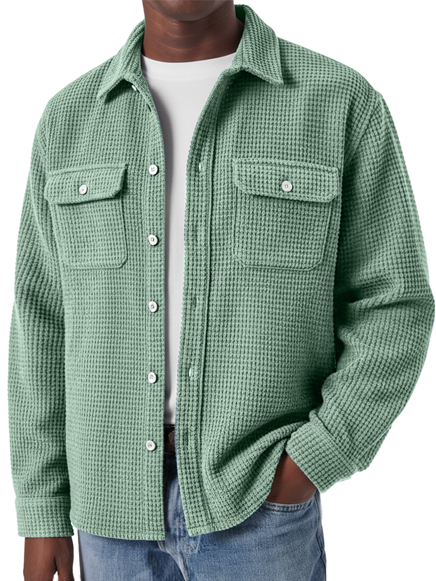 Herren Retro Waffel Doppel Taschen Lässige Lockere Langarmshirt-deurabatt