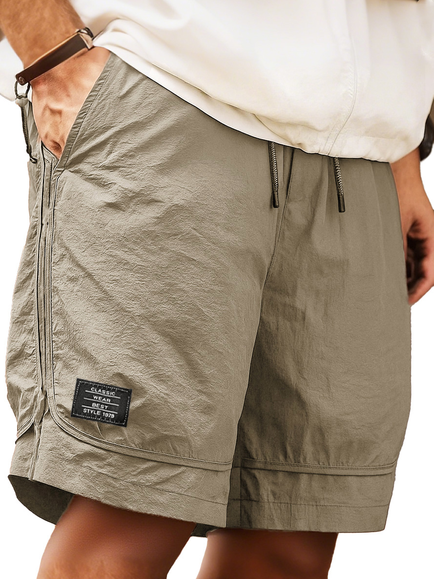 Herren Retro Outdoor Arbeitskleidung Sport schnell trocknend gesticktes Logo elastischer Bund mit Kordelzug Taschen Shorts-ZierMode