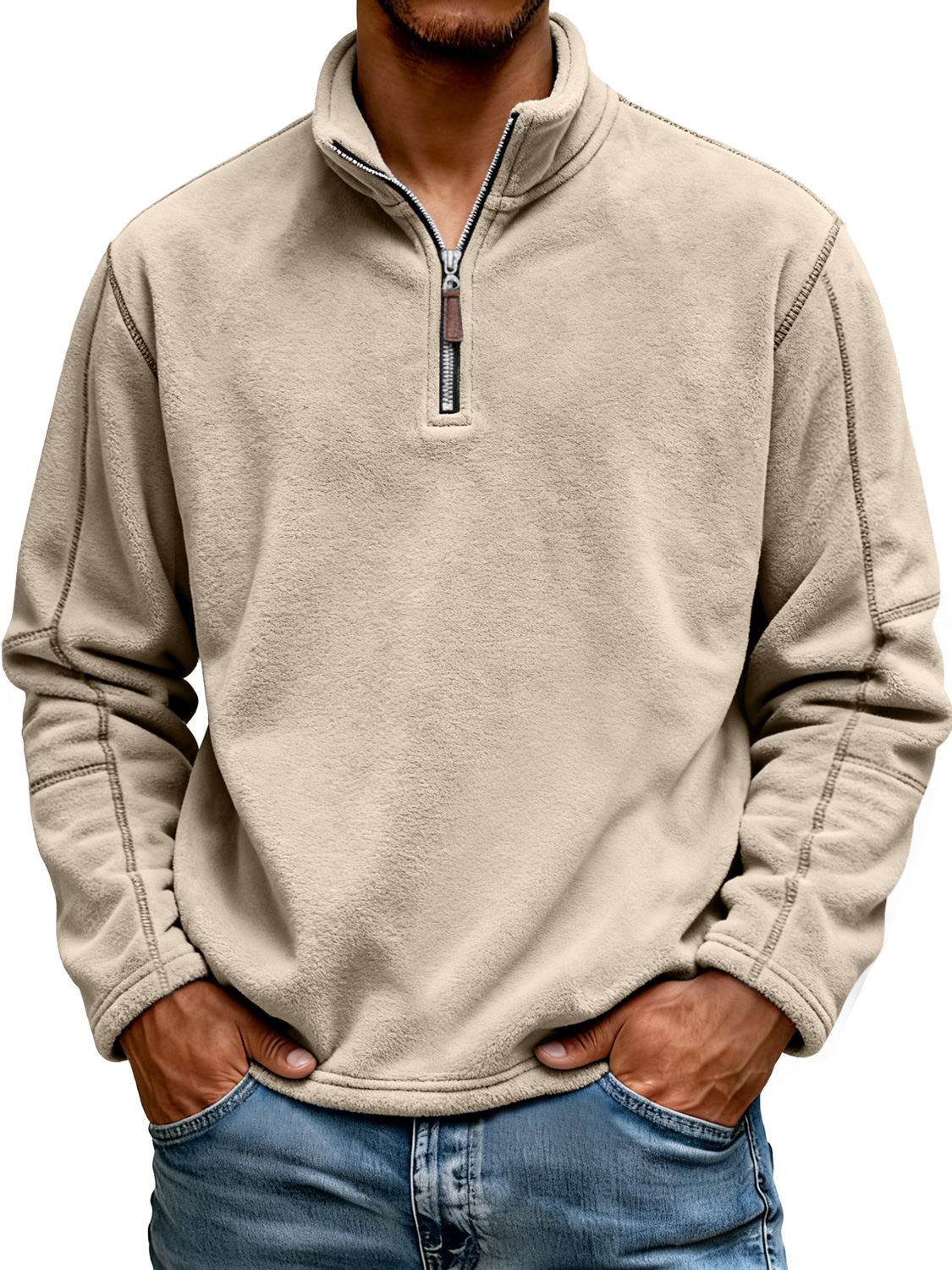 Herrenmode Polar Fleece Stehkragen Reißverschluss Freizeit Sweatshirt-deurabatt