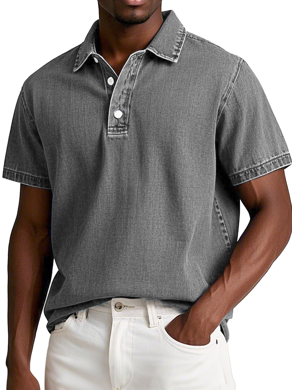 Herrenmode Retro gewaschenes, distressed Baumwolle Revers Kurzarm Polohemd-deurabatt