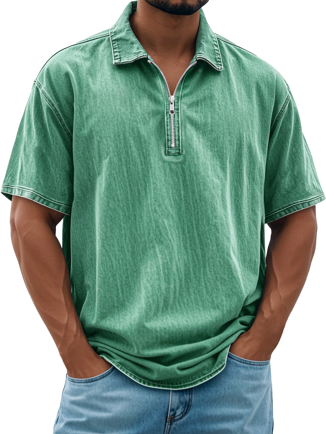 Herren Retro Daily Revers Reißverschluss Freizeit Kurzarm POLO Shirt-deurabatt