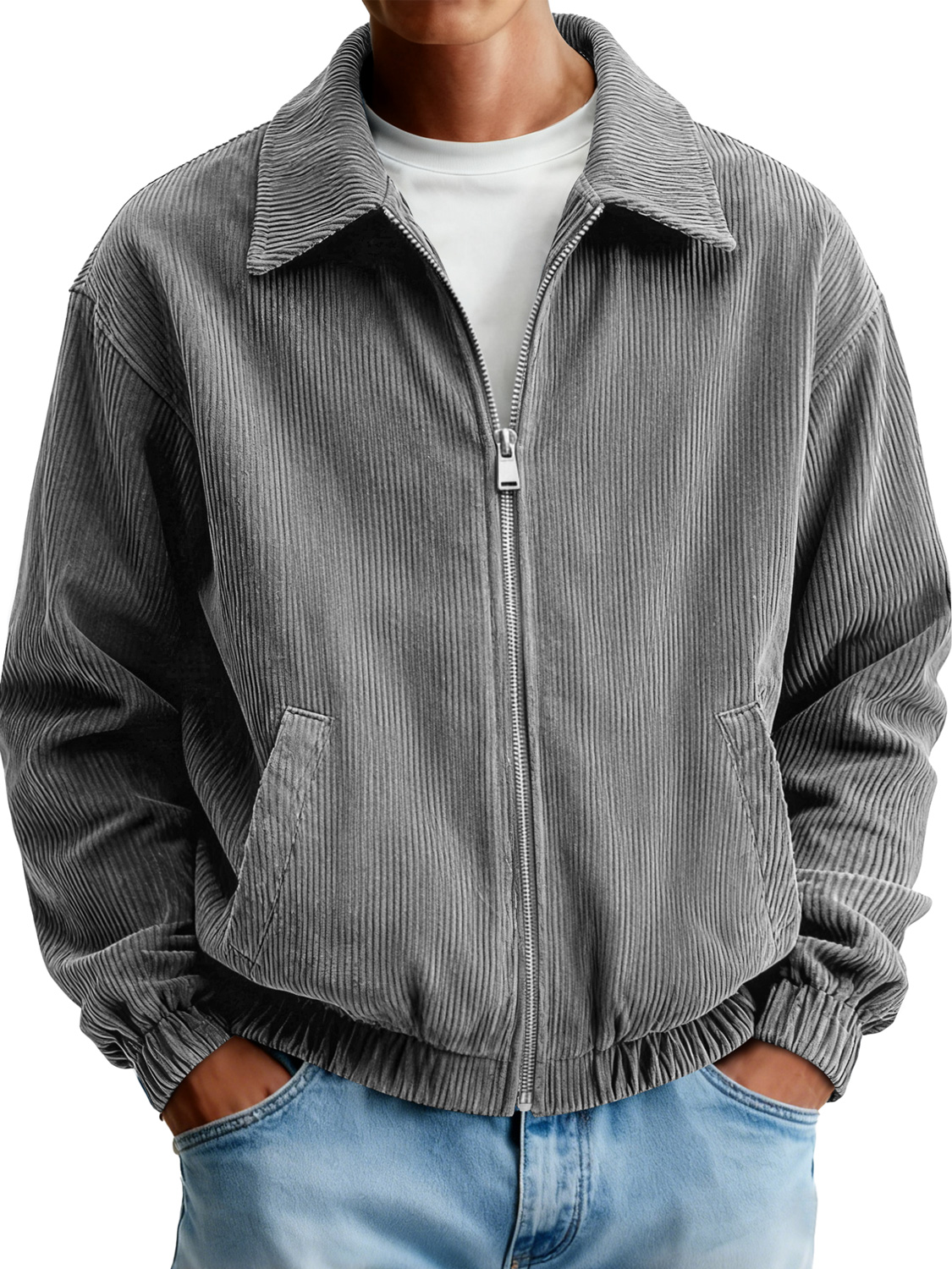 Herren Cordjacke mit Reverskragen und Reißverschluss-deurabatt