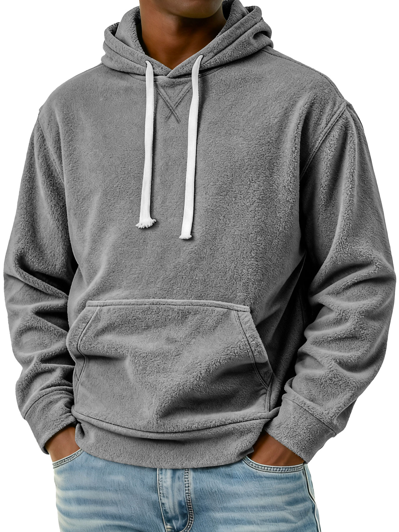 Herren Einfaches Fleece Freizeit Kapuzenpullover mit Taschen-deurabatt