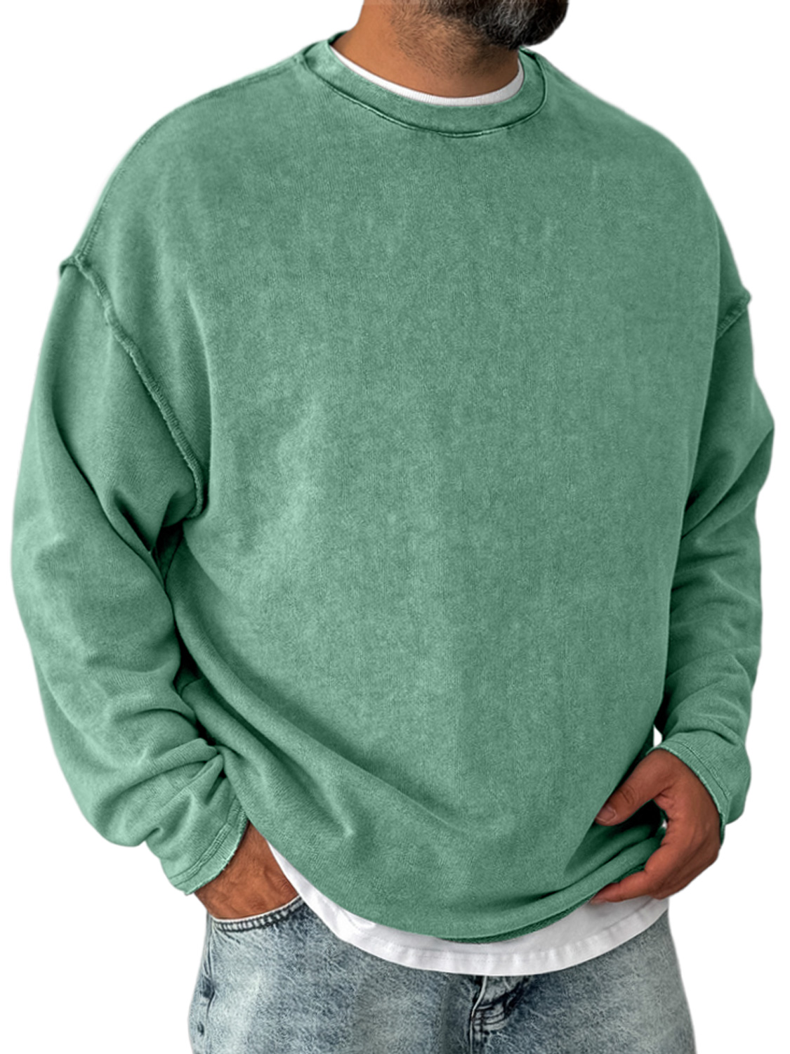 Herren Retro Rundhals Distressed Lässig Bequem Langarm T-Shirt-deurabatt