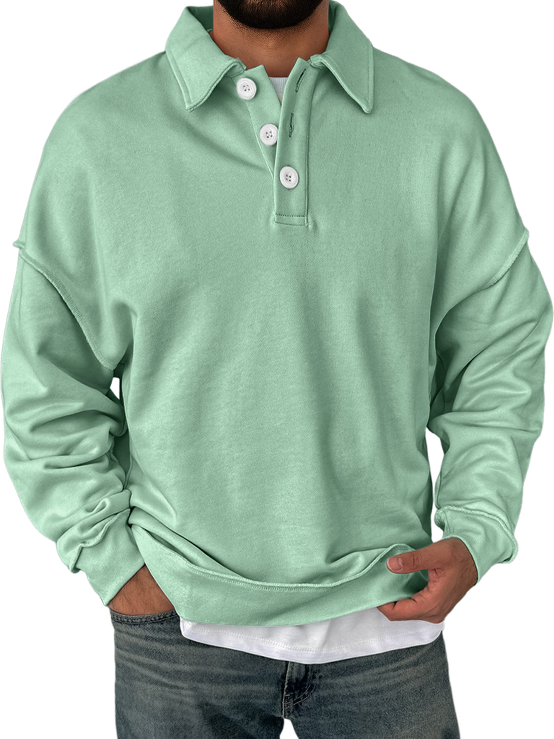 Herren Alltagskragen Knopfverschluss Bequemer Einfarbiger Sweatshirt-deurabatt